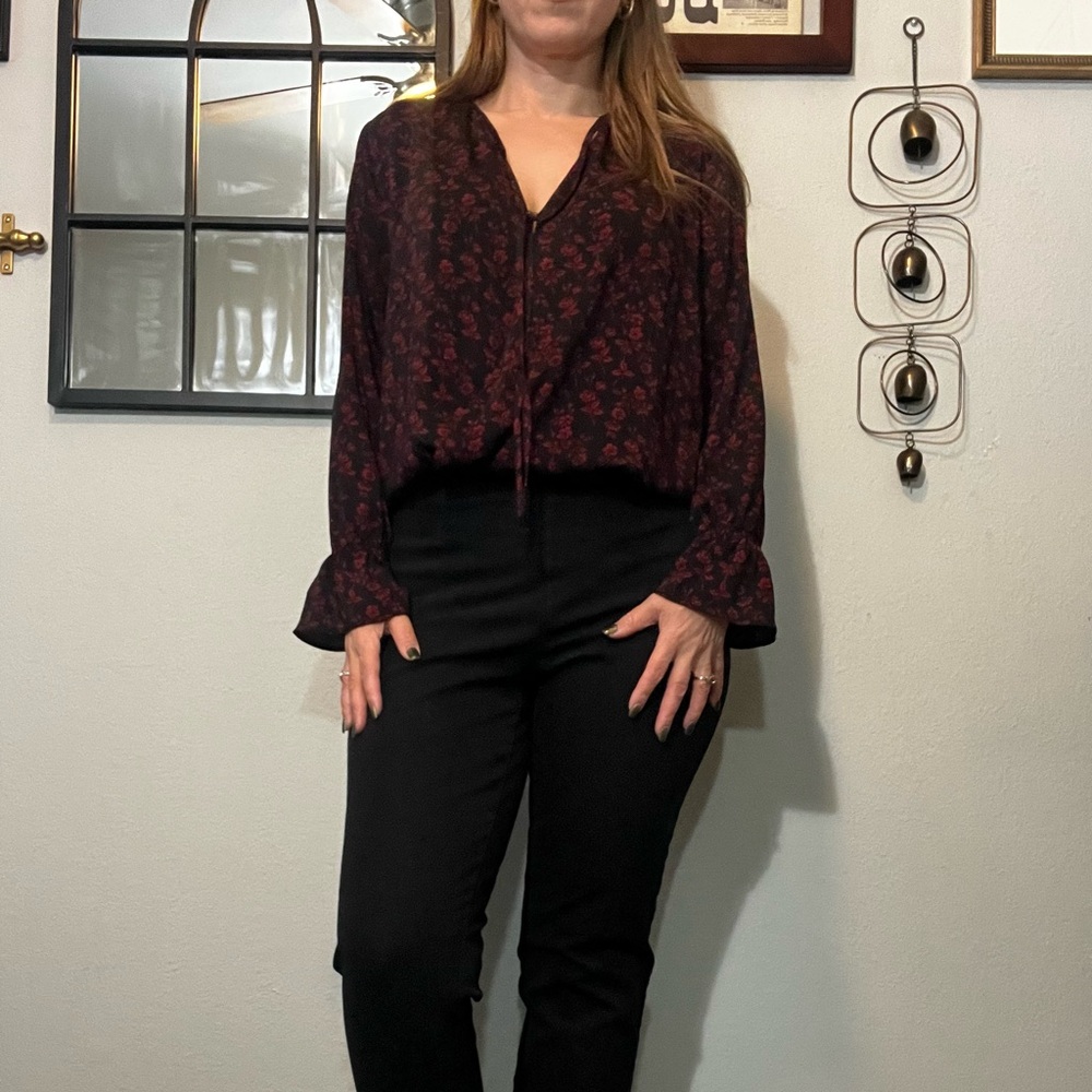 Express Black and Red Floral Bodysuit